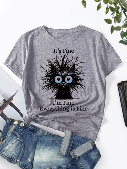 Women's Graphic Print T-Shirt - Round Neck Short Sleeve – Light Grey / Sky Blue – Grey option – main product image