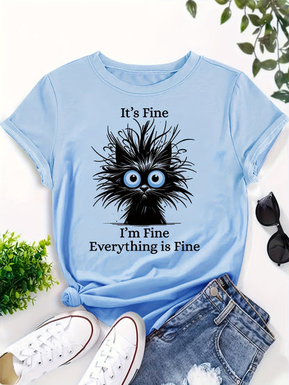 Women's Graphic Print T-Shirt - Round Neck Short Sleeve – Light Grey / Sky Blue – Grey option – view 5