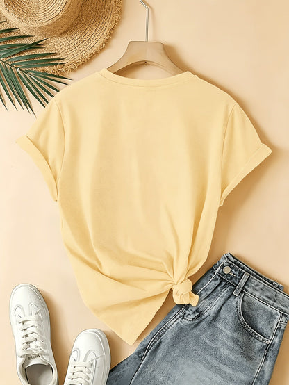 Women's Graphic Print T-Shirt - Round Neck Short Sleeve – Navy Color Knit – view 3