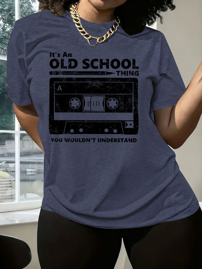 Women's Graphic Print T-Shirt - Round Neck Short Sleeve – Navy Color Knit – view 5