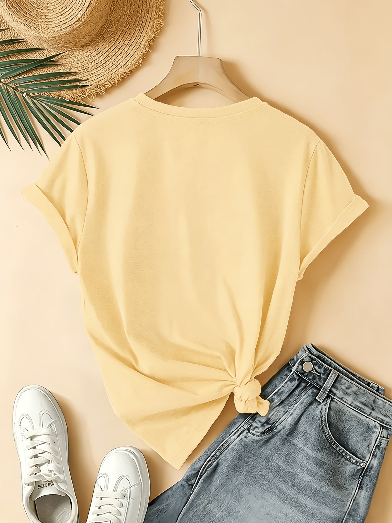 Women's Graphic Print T-Shirt - Round Neck Short Sleeve – Navy Color Knit – view 8