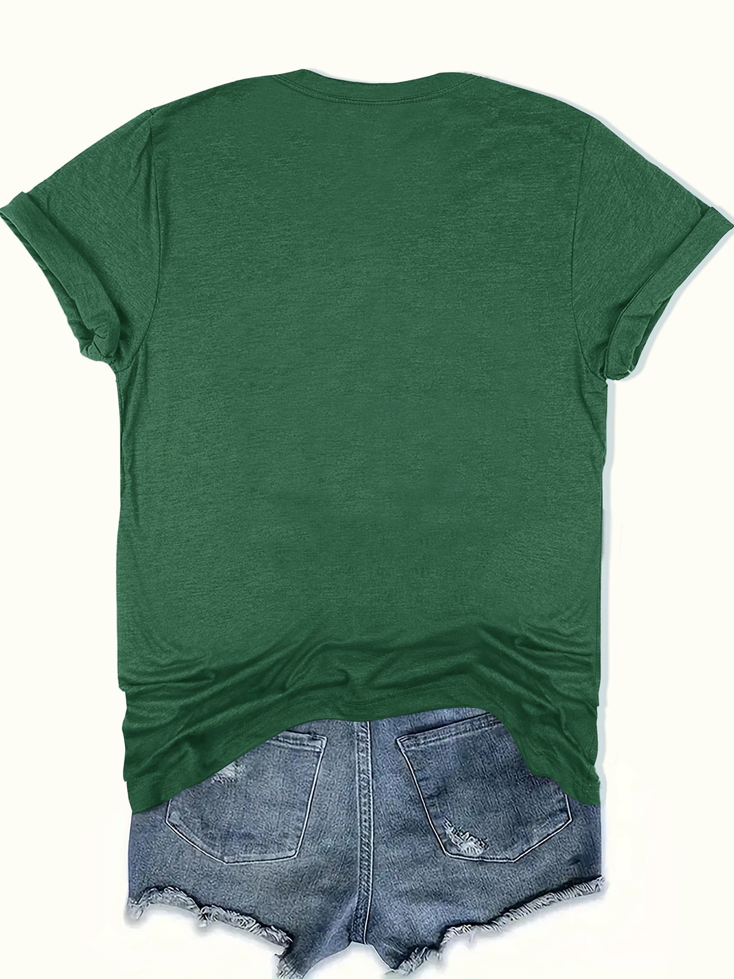 Women's Graphic Print T-Shirt - Round Neck Short Sleeve – Olive / Grey – view 10