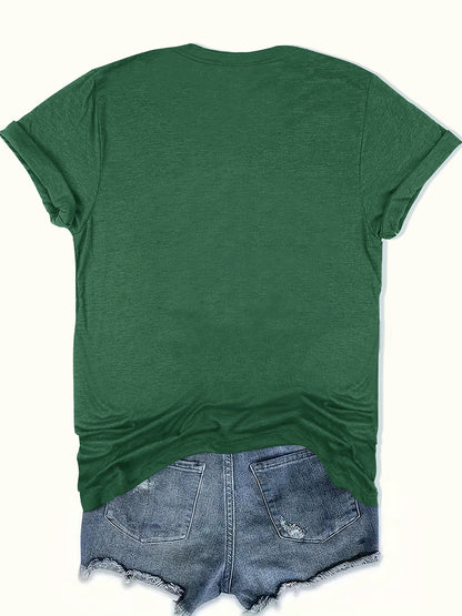 Women's Graphic Print T-Shirt - Round Neck Short Sleeve – Olive / Grey – view 10
