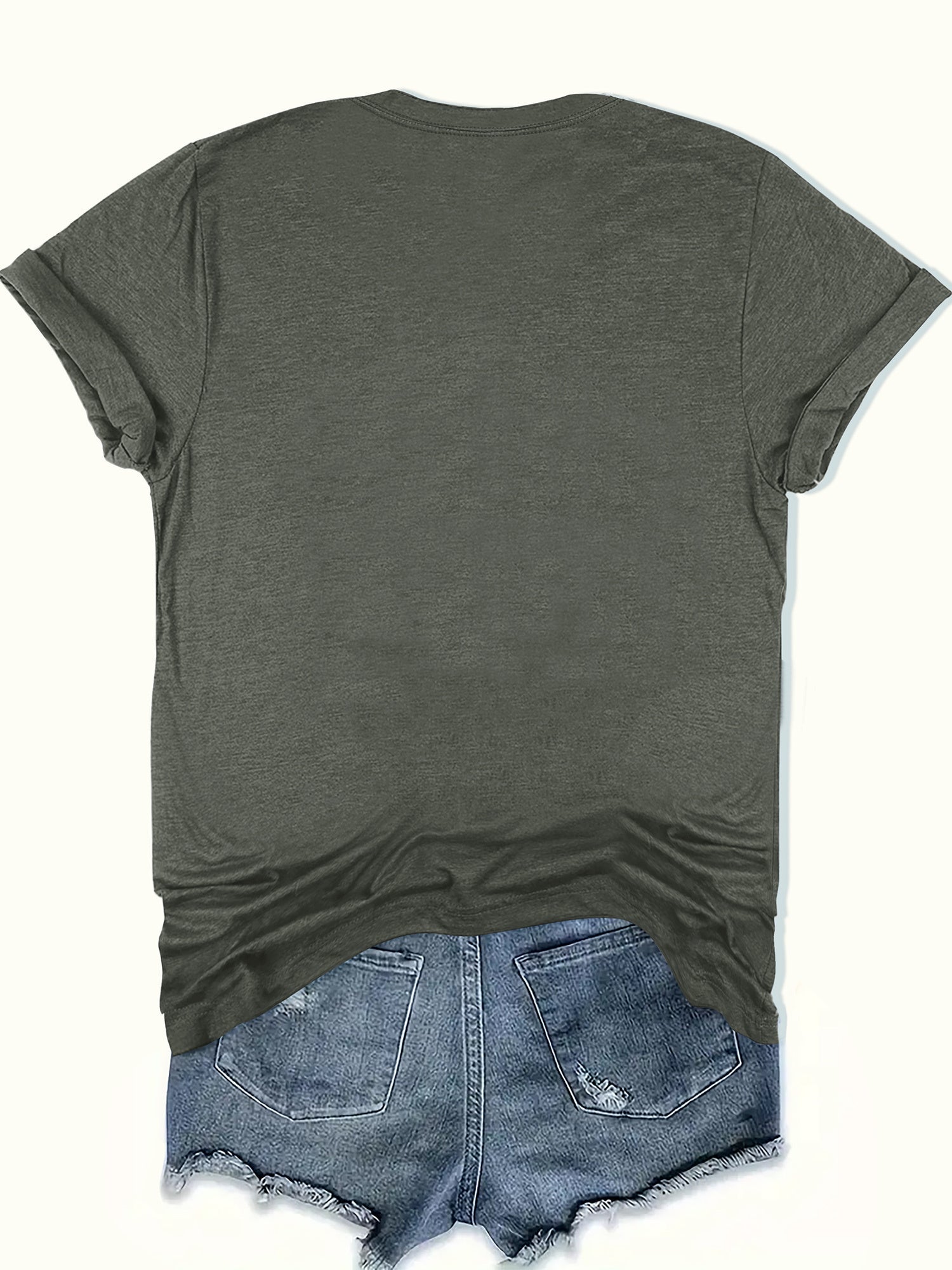 Women's Graphic Print T-Shirt - Round Neck Short Sleeve – Olive / Grey – view 15