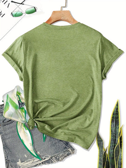 Women's Graphic Print T-Shirt - Round Neck Short Sleeve – Olive / Grey – view 35