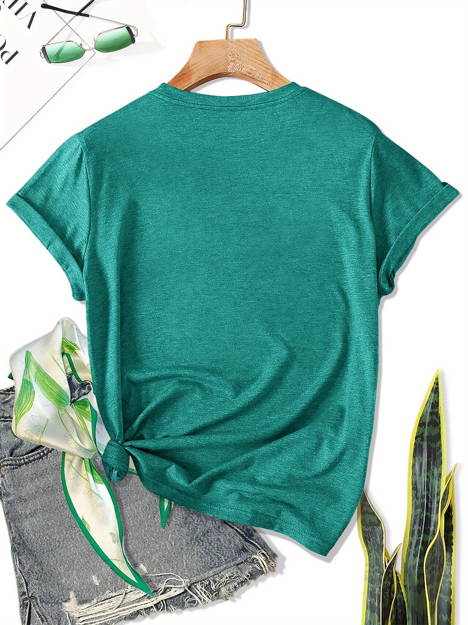 Women's Graphic Print T-Shirt - Round Neck Short Sleeve – Olive / Grey – view 40