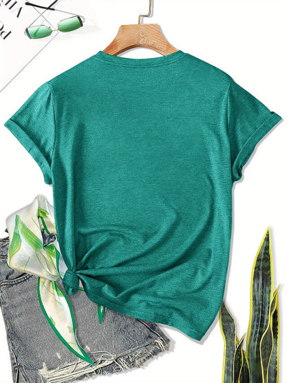 Women's Graphic Print T-Shirt - Round Neck Short Sleeve – Olive / Grey – view 40