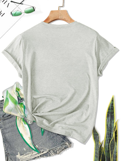 Women's Graphic Print T-Shirt - Round Neck Short Sleeve – Olive / Grey – view 45