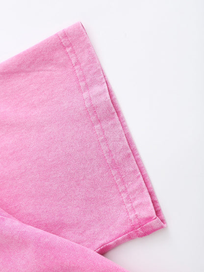 Women's Graphic Print T-Shirt - Round Neck Short Sleeve – Pink detail view