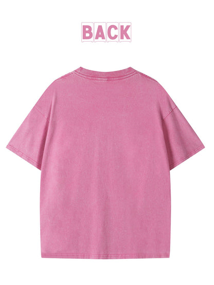 Women's Graphic Print T-Shirt - Round Neck Short Sleeve – Pink detail view