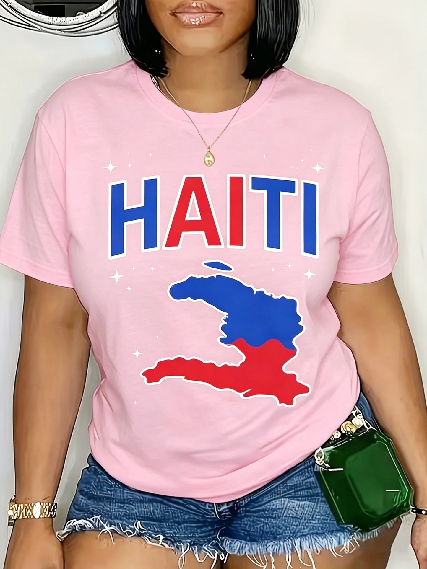 Women's Graphic Print T-Shirt - Round Neck Short Sleeve – Pink / Purple detail view