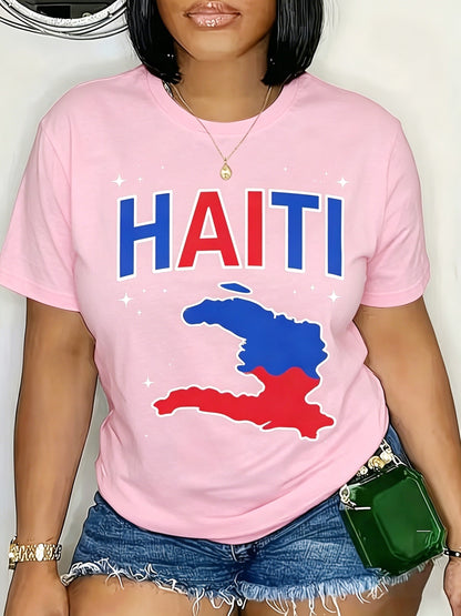 Women's Graphic Print T-Shirt - Round Neck Short Sleeve – Pink / Purple detail view