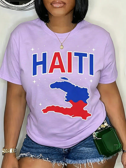 Women's Graphic Print T-Shirt - Round Neck Short Sleeve – Pink / Purple detail view