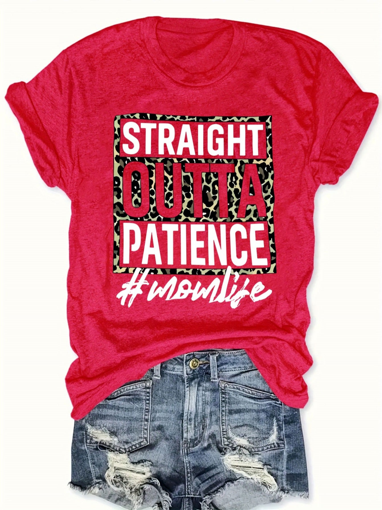 Women's Graphic Print T-Shirt - Round Neck Short Sleeve – Pink / Red – view 16