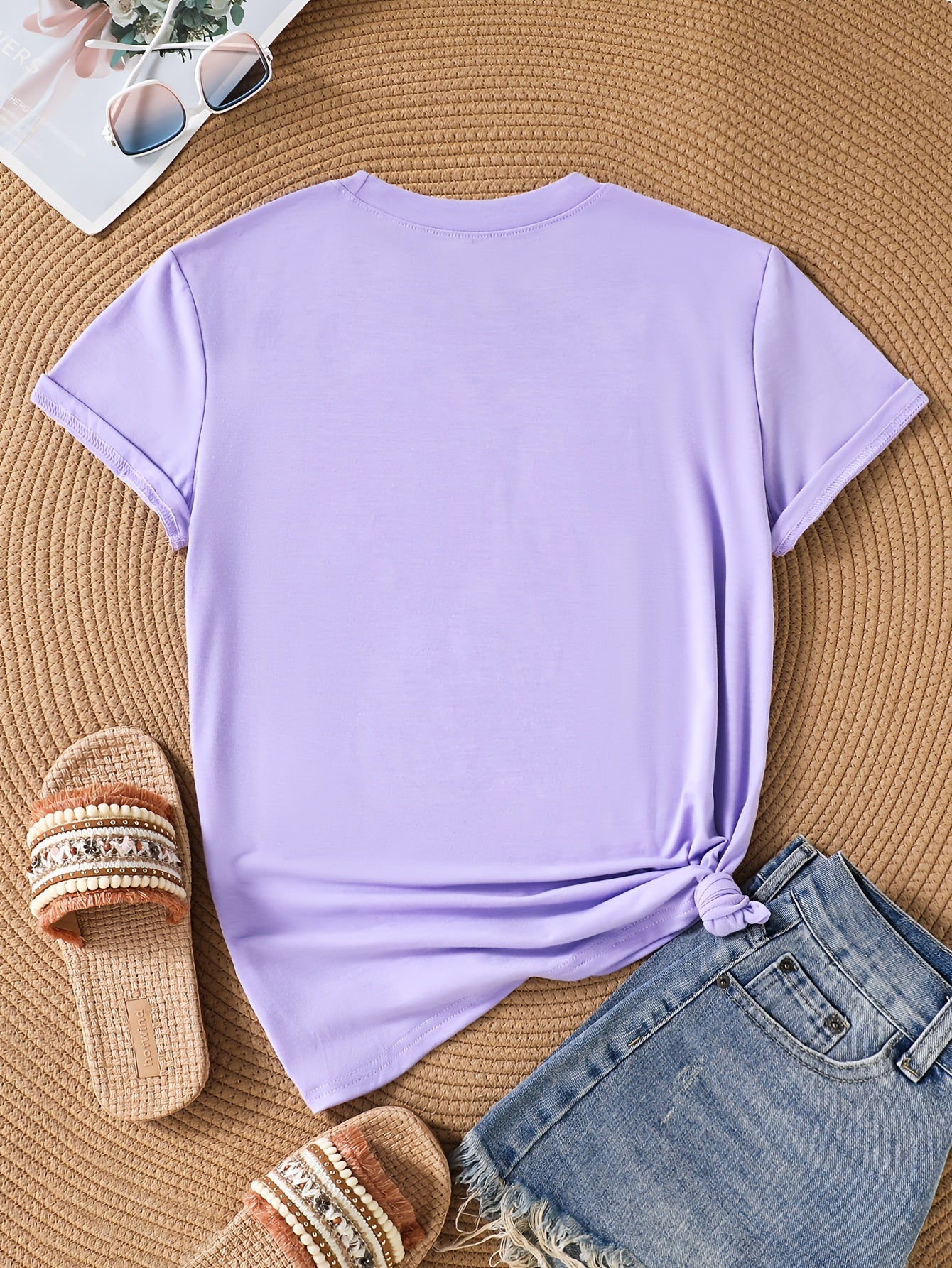 Women's Graphic Print T-Shirt - Round Neck Short Sleeve – Purple – view 2