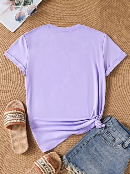 Women's Graphic Print T-Shirt - Round Neck Short Sleeve – Purple – view 2