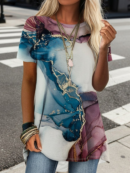 Women's Graphic Print T-Shirt - Round Neck Short Sleeve – 👕 Round Neck neckline with a regular fit detail view