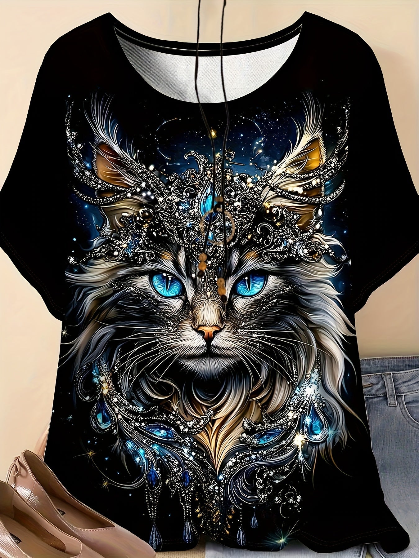 Women's Graphic Print T-Shirt - Round Neck Short Sleeve – Sizes 0XL–5XL / 5-Variant Selection – Black option – main product i