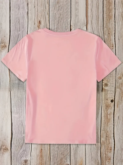 Women's Graphic Print T-Shirt - Round Neck Short Sleeve – Sky Blue / White detail view