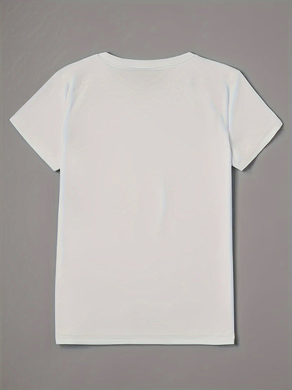 Women's Graphic Print T-Shirt - Round Neck Short Sleeve – Sky Blue / White detail view