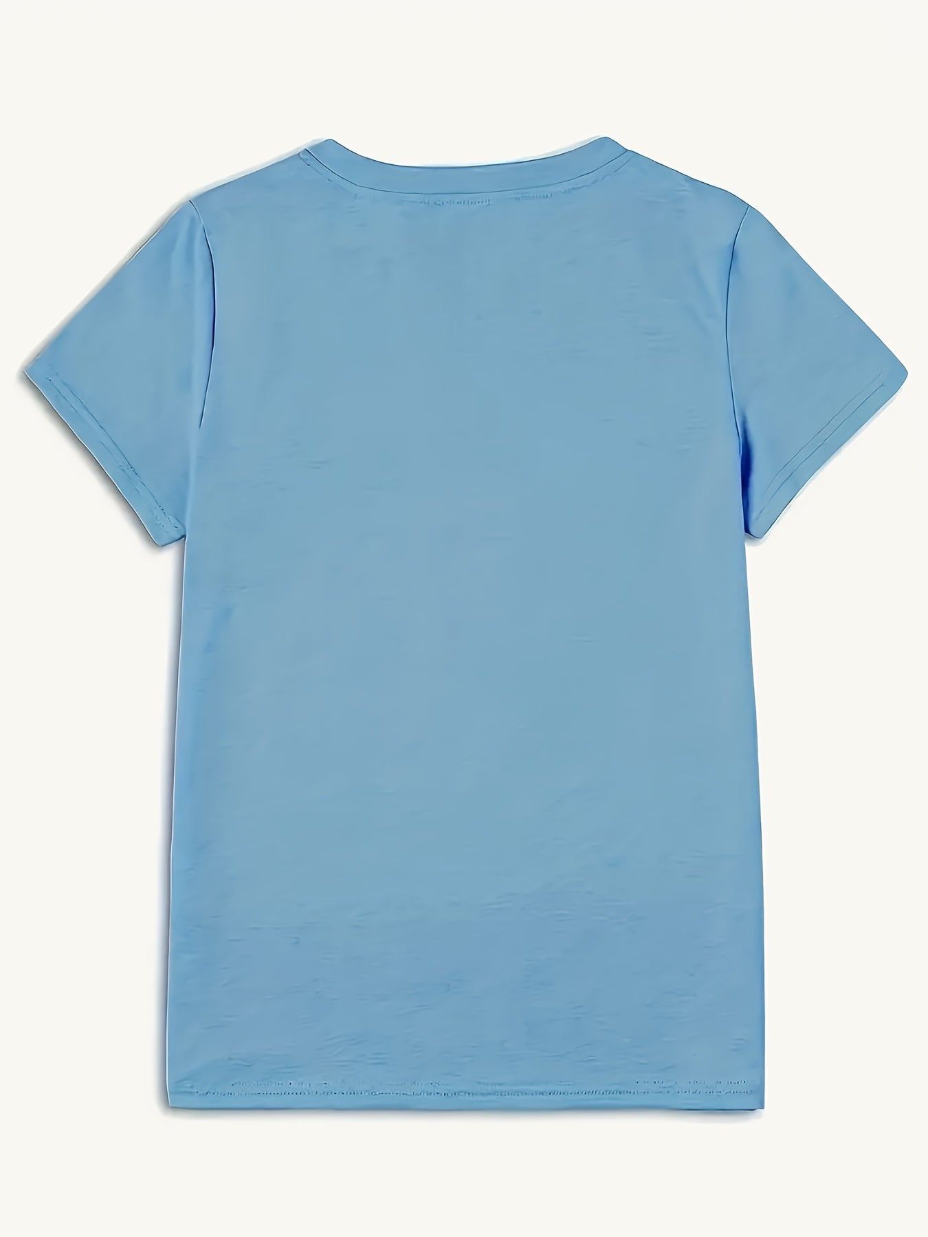 Women's Graphic Print T-Shirt - Round Neck Short Sleeve – Sky Blue / White detail view