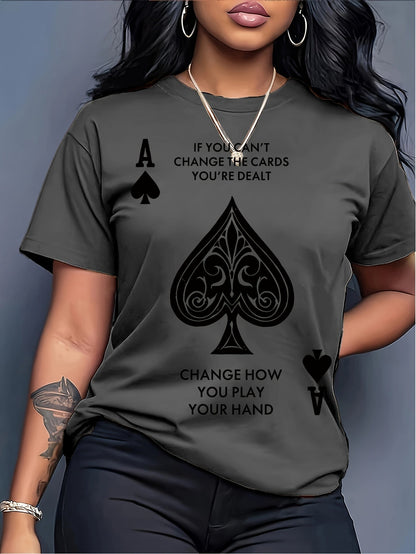Women's Graphic Print T-Shirt - Round Neck Short Sleeve Spade Graphic detail view