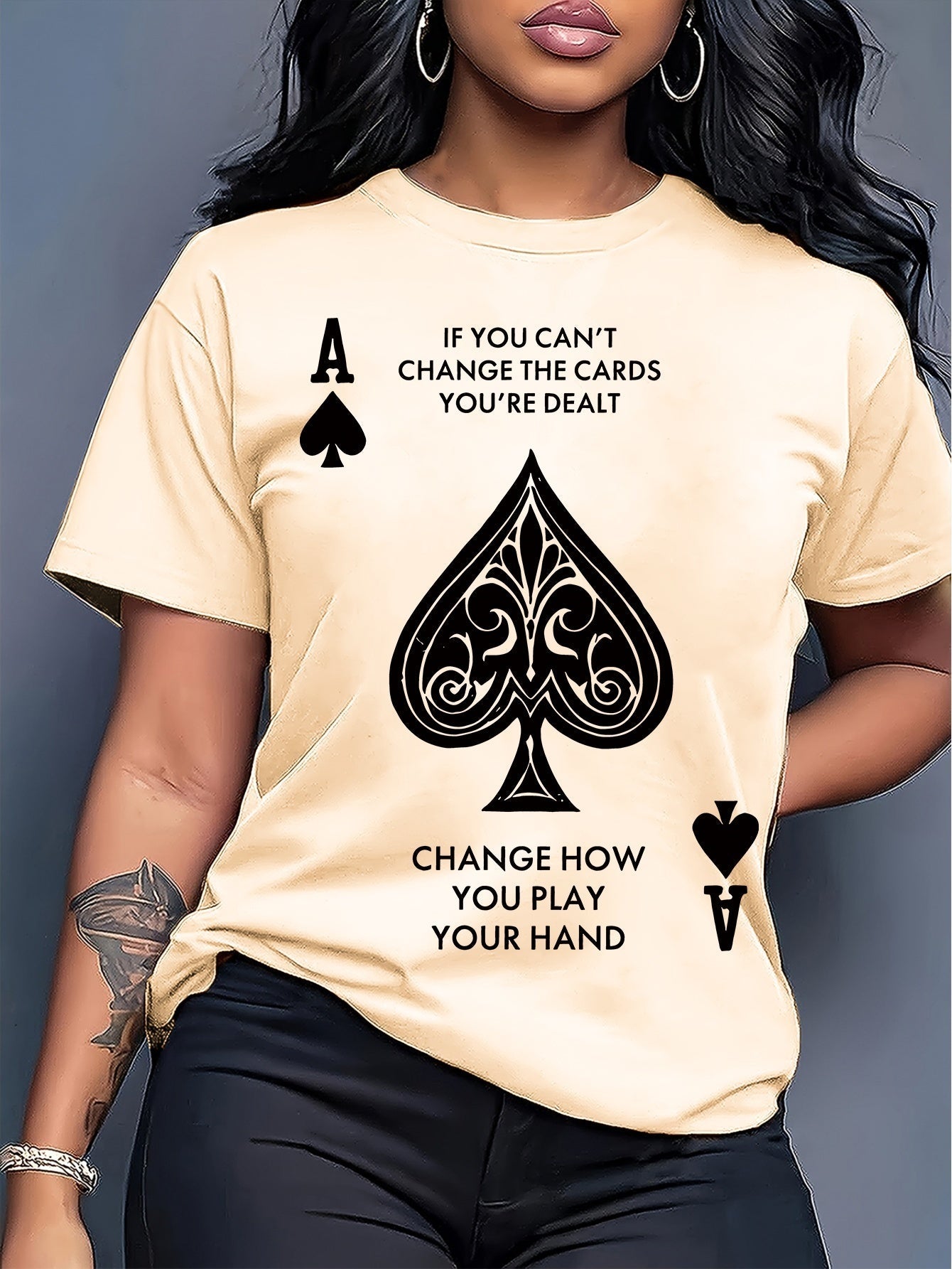 Women's Graphic Print T-Shirt - Round Neck Short Sleeve Spade Graphic detail view