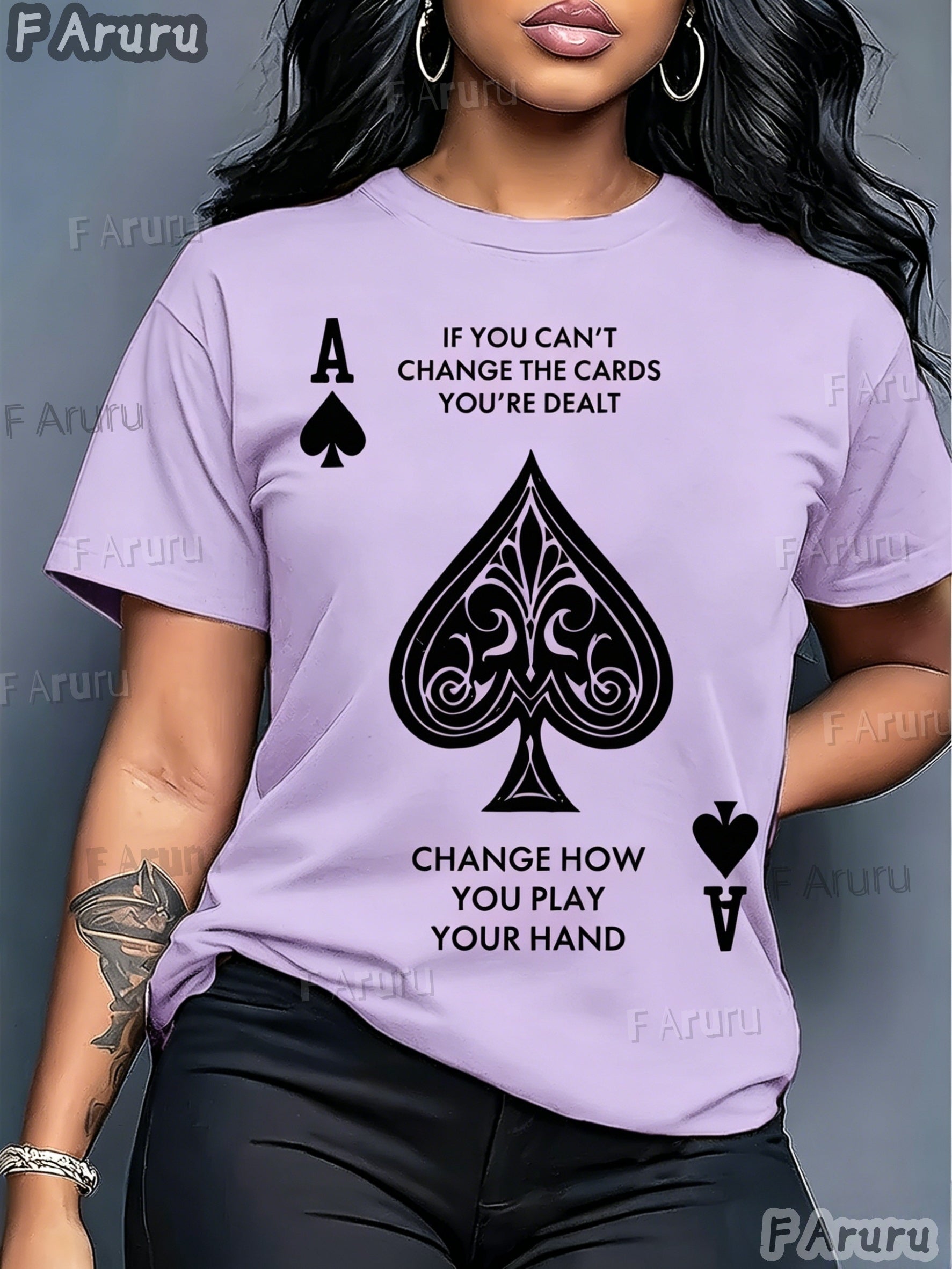 Women's Graphic Print T-Shirt - Round Neck Short Sleeve Spade Graphic detail view