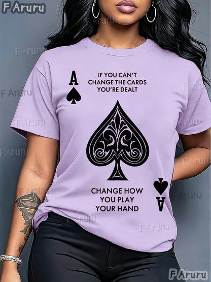 Women's Graphic Print T-Shirt - Round Neck Short Sleeve Spade Graphic detail view