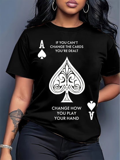 Women's Graphic Print T-Shirt - Round Neck Short Sleeve Spade Graphic detail view