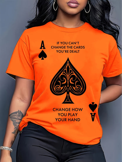 Women's Graphic Print T-Shirt - Round Neck Short Sleeve Spade Graphic – White option – view 3