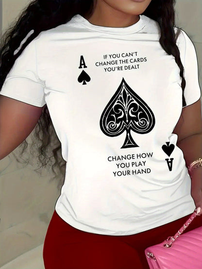 Women's Graphic Print T-Shirt - Round Neck Short Sleeve Spade Graphic – White option – view 5