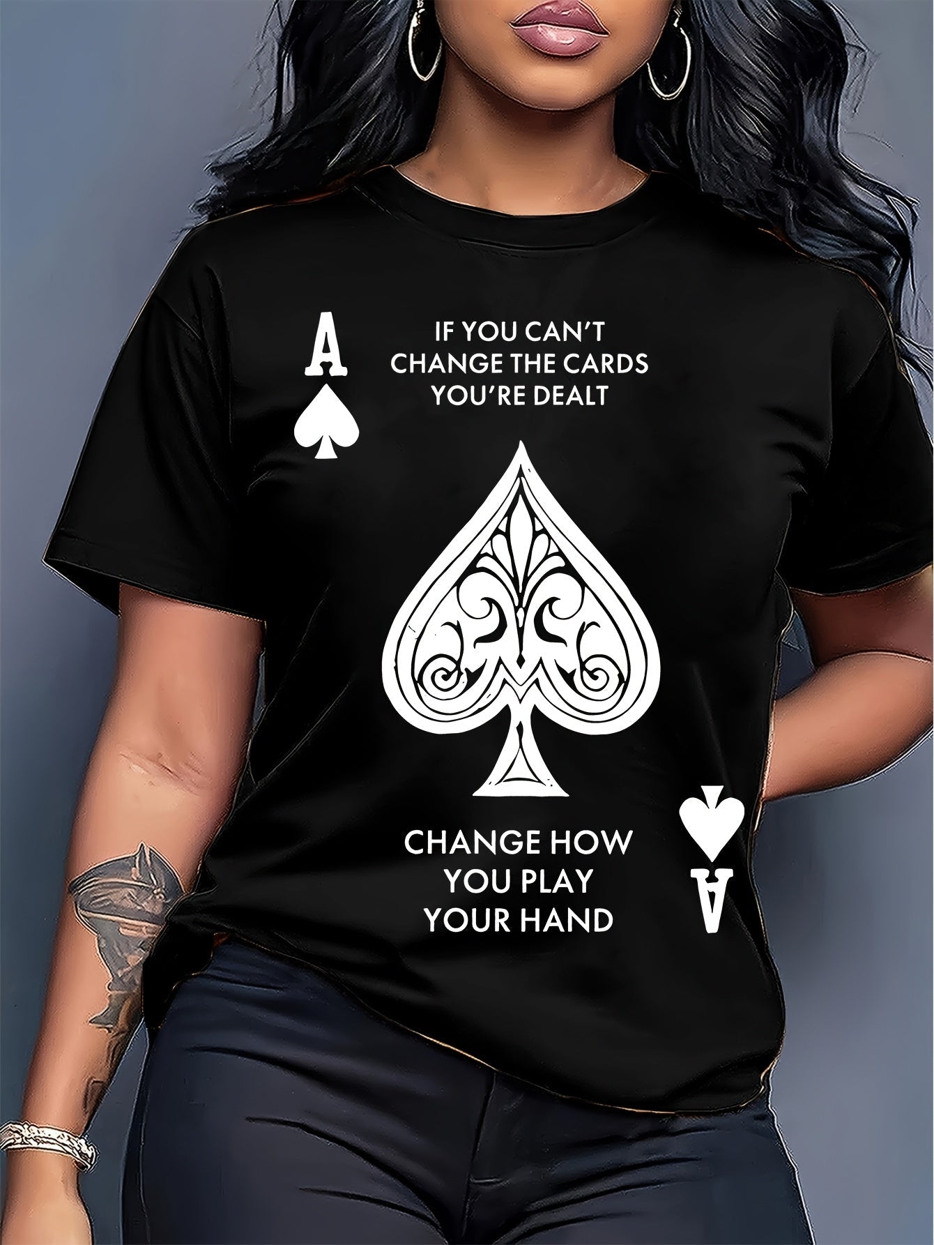 Women's Graphic Print T-Shirt - Round Neck Short Sleeve Spade Graphic – White option – view 6