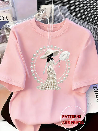 Women's Graphic Print T-Shirt - Round Neck Short Sleeve – White 1 / White detail view