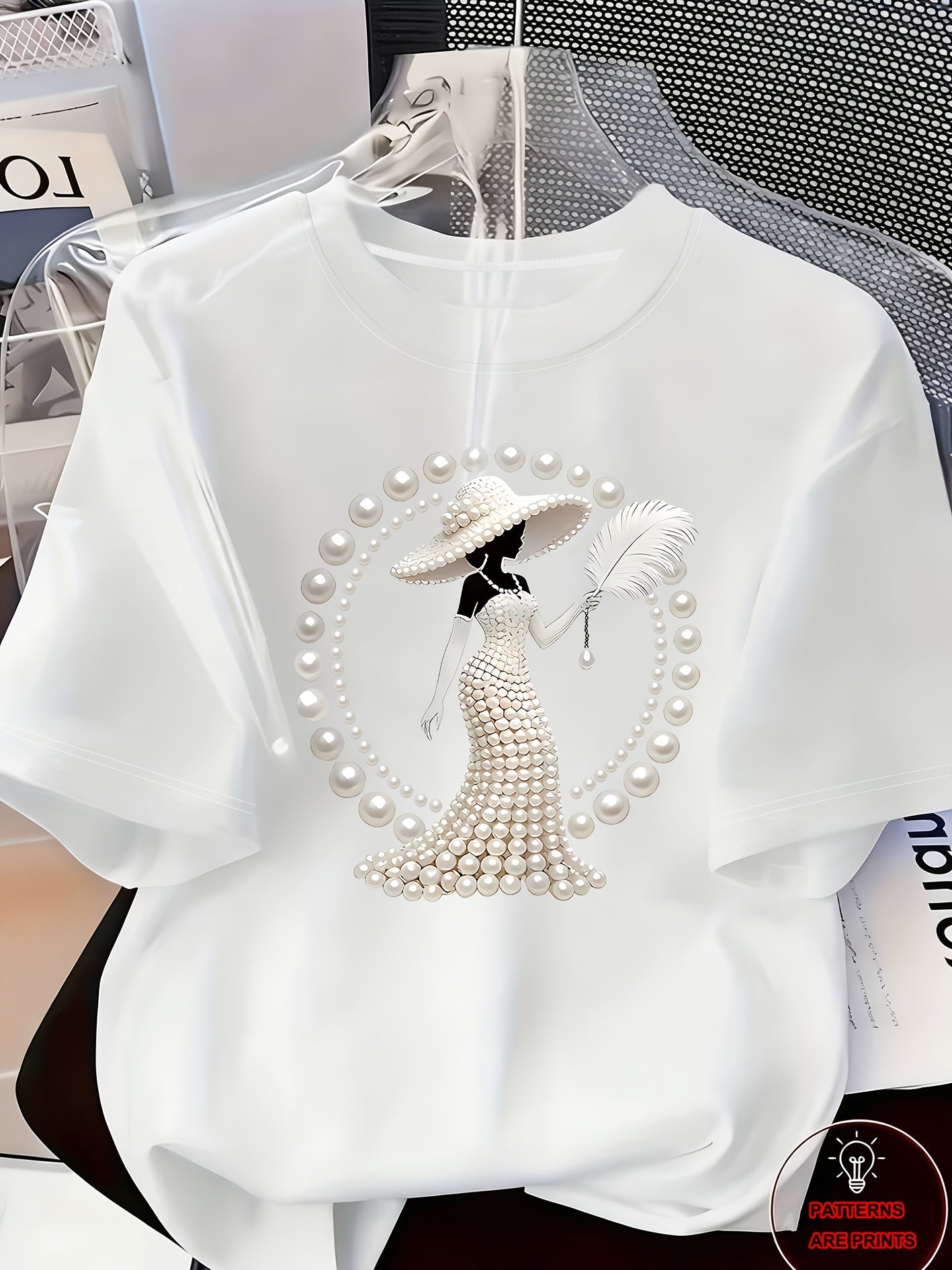 Women's Graphic Print T-Shirt - Round Neck Short Sleeve – White 1 / White detail view