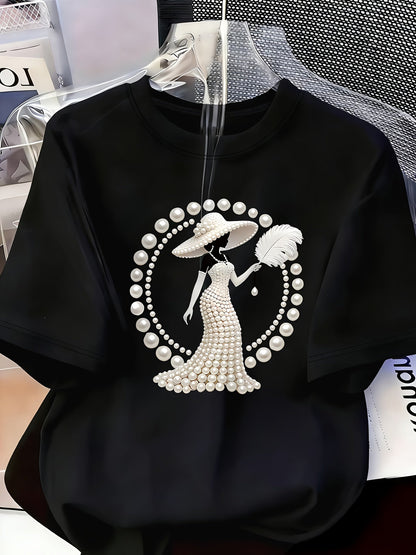 Women's Graphic Print T-Shirt - Round Neck Short Sleeve – White 1 / White detail view
