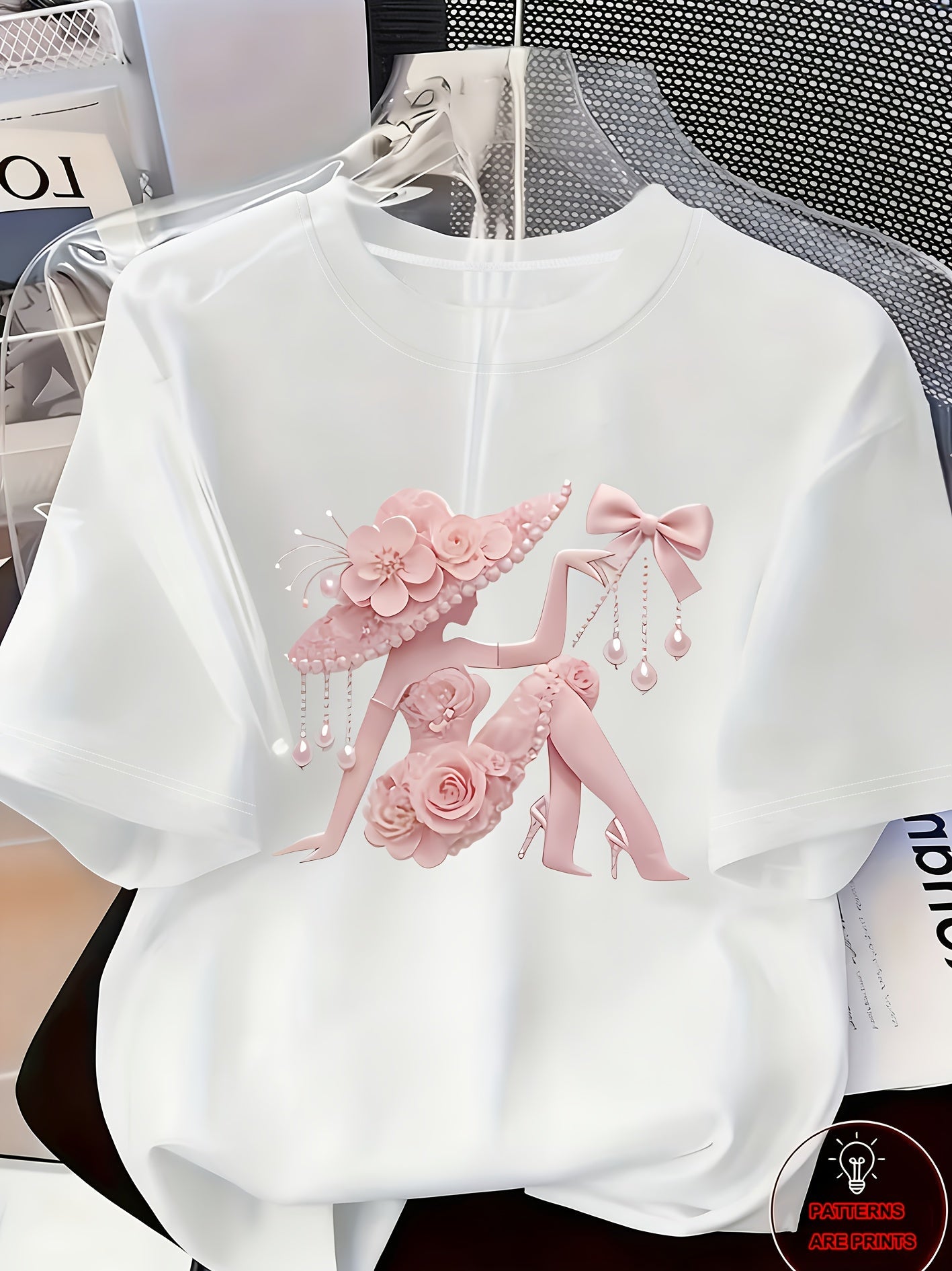 Women's Graphic Print T-Shirt - Round Neck Short Sleeve – White 1 / White detail view
