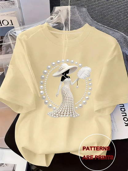 Women's Graphic Print T-Shirt - Round Neck Short Sleeve – White 1 / White – White option – main product image
