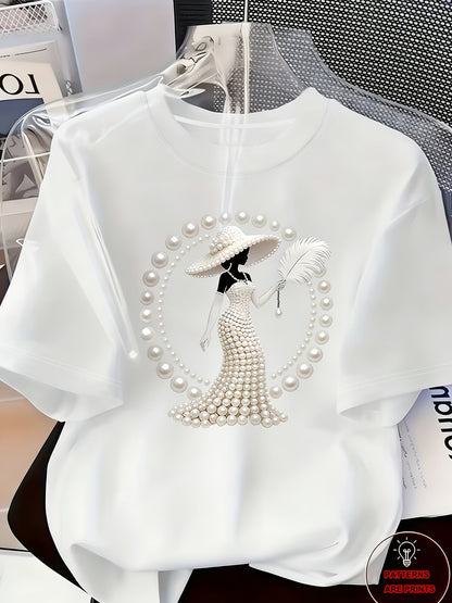 Women's Graphic Print T-Shirt - Round Neck Short Sleeve – White 1 / White – White option – view 2
