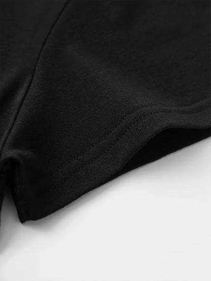 Women's Graphic Print T-Shirt - Round Neck Short Sleeve – White / Black detail view