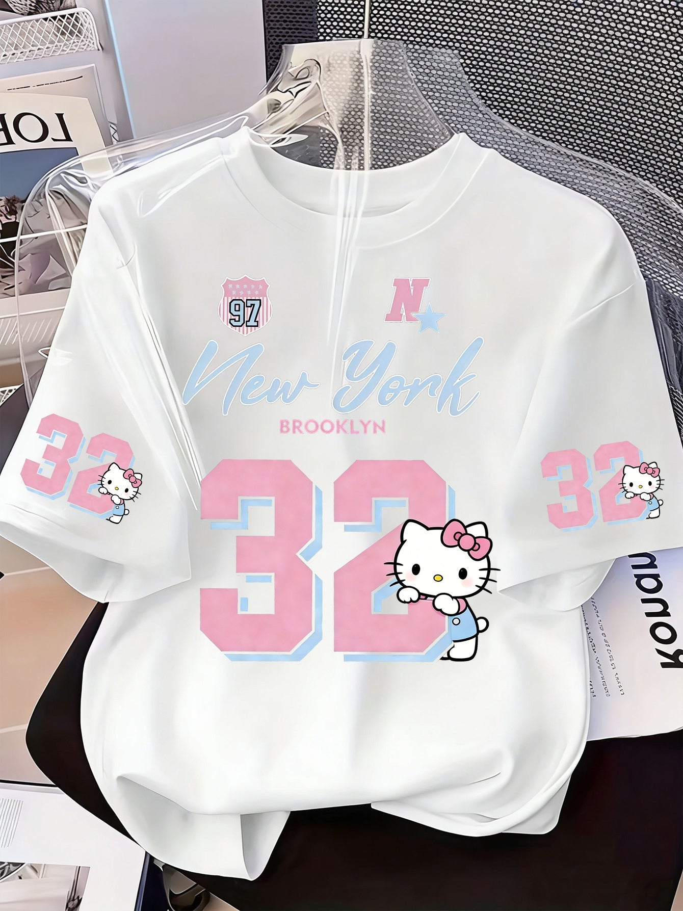 Women's Graphic Print T-Shirt - Round Neck Short Sleeve – White Graphic Design 12837 detail view