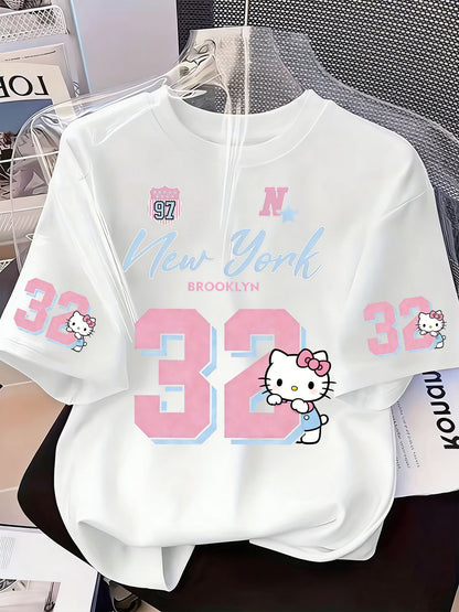 Women's Graphic Print T-Shirt - Round Neck Short Sleeve – White Graphic Design 12837 detail view