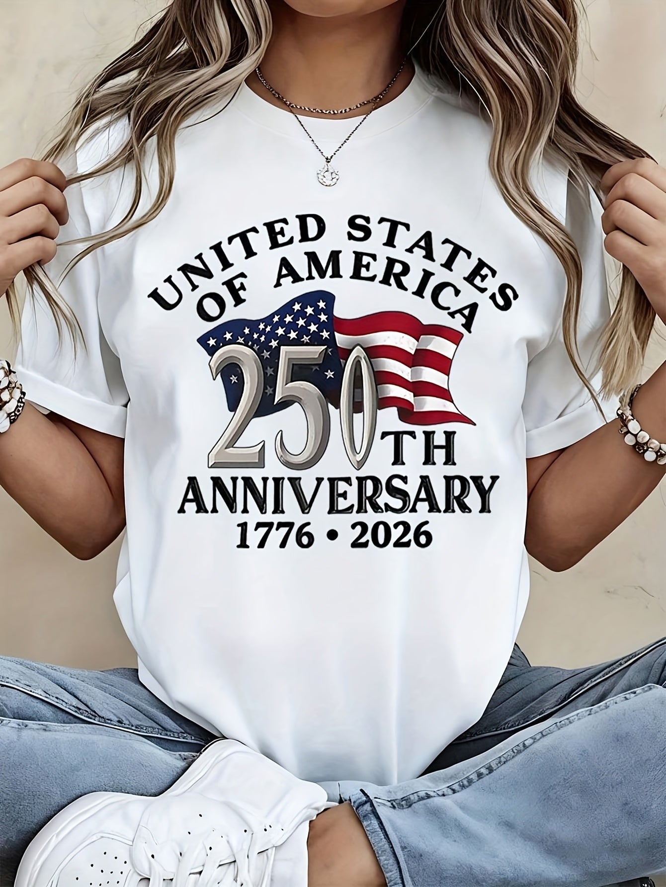 Women's Graphic Print T-Shirt - Round Neck Short Sleeve – White Graphic Design 99877 detail view