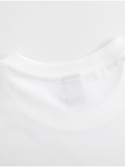 Women's Graphic Print T-Shirt - Round Neck Short Sleeve – White Graphic Design 68005 detail view