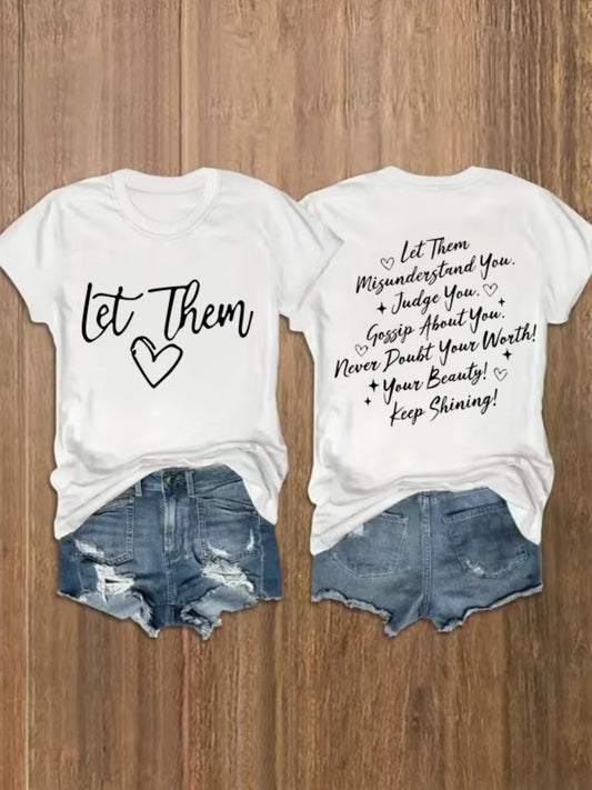 Women's Graphic Print T-Shirt - Round Neck Short Sleeve – White Graphic Design 68005 – White option – main product image
