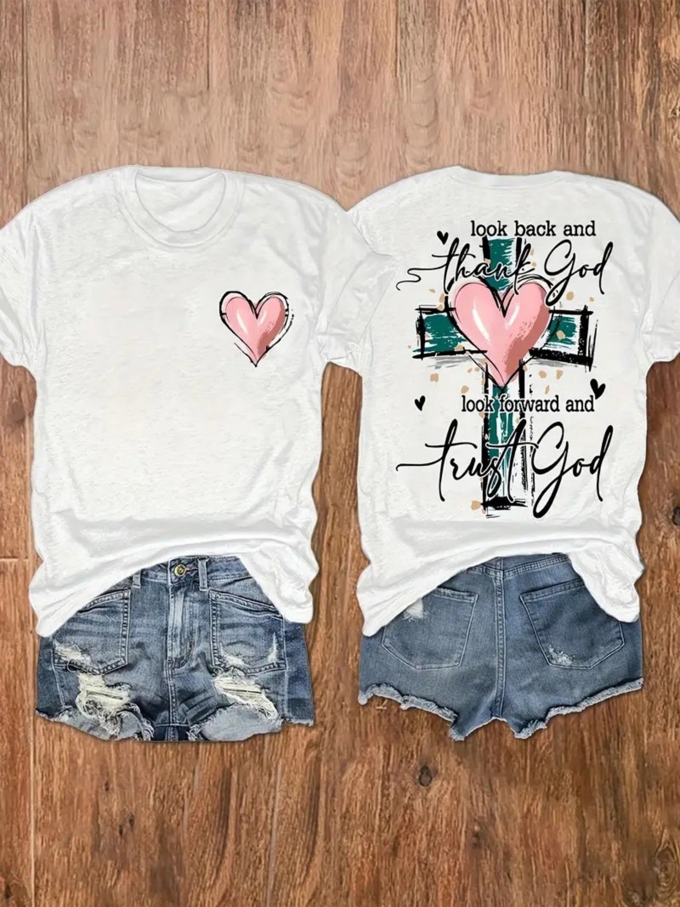 Women's Graphic Print T-Shirt - Round Neck Short Sleeve – White Graphic Design 13253 detail view