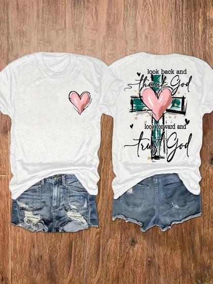 Women's Graphic Print T-Shirt - Round Neck Short Sleeve – White Graphic Design 13253 detail view