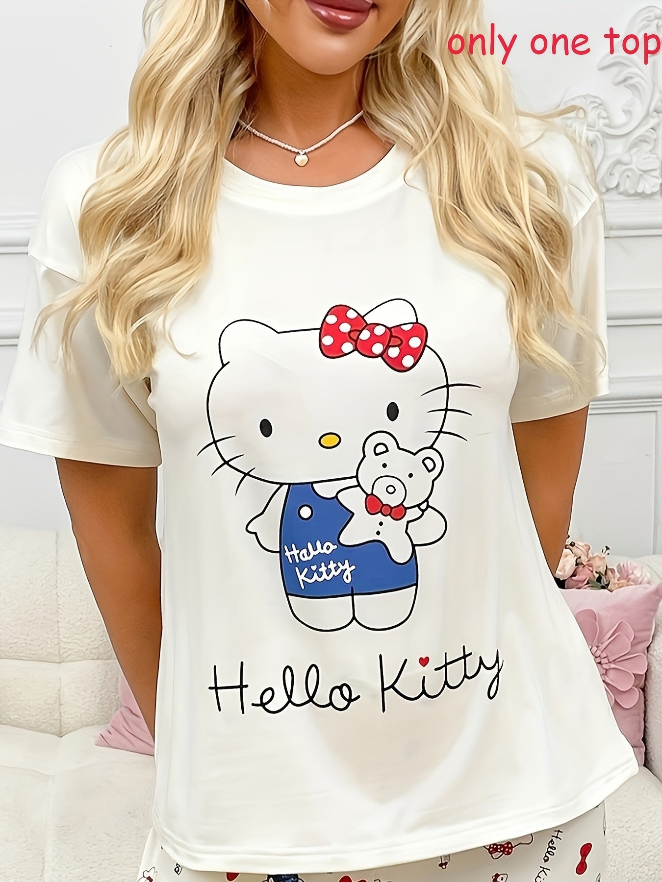 Women's Graphic Print T-Shirt - Round Neck Short Sleeve – White Graphic Design 28837 detail view