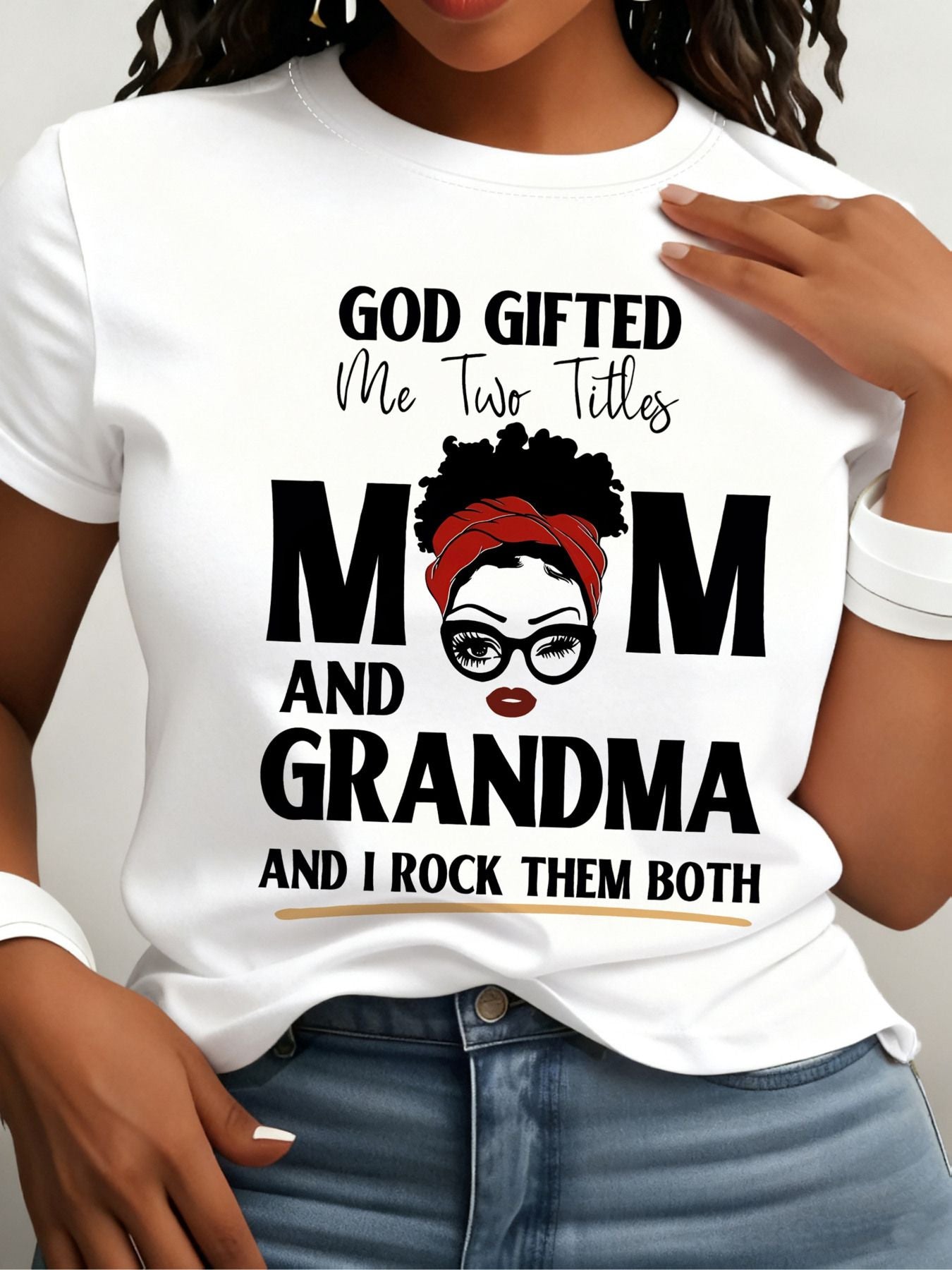 Women's Graphic Print T-Shirt - Round Neck Short Sleeve – White Graphic Design 99013 – White option – main product image