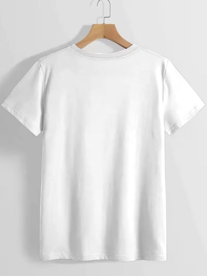 Women's Graphic Print T-Shirt - Round Neck Short Sleeve – White Knit Printed – view 2